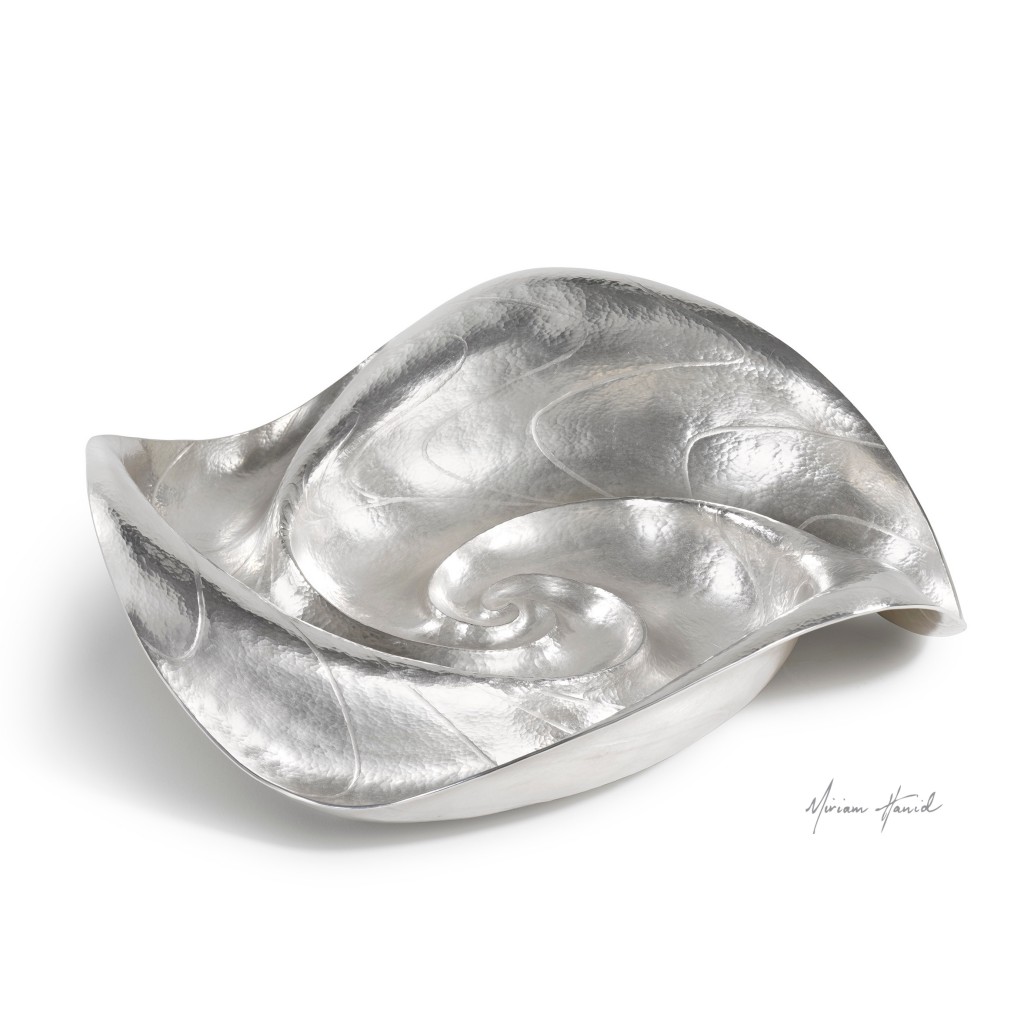 'Whirlpool Bowl', hand chased, formed and planished in fine silver (22 x 22 x 5 cms)