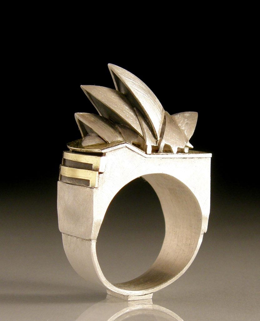 Sydney Opera House ring, 2011, silver with yellow gold, 24x47x12mm deep